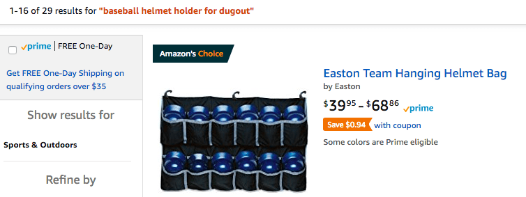 Baseball helmet example - amazon keywords